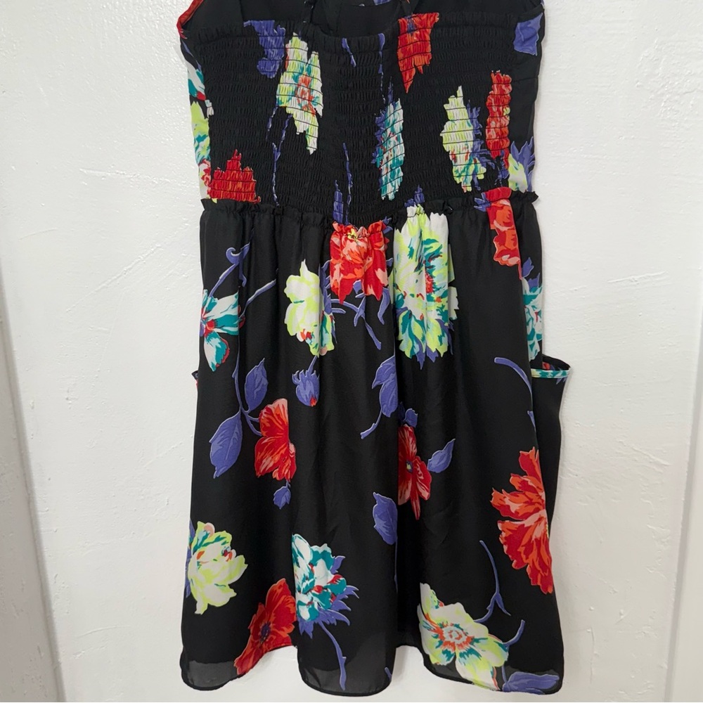 American Eagle Women's Ruched Bustier Padded Lined Open Back Floral Dress Sz S/P - Picture 4 of 9